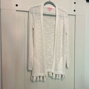 Lilly Pulitzer long white sweater with tassels, M